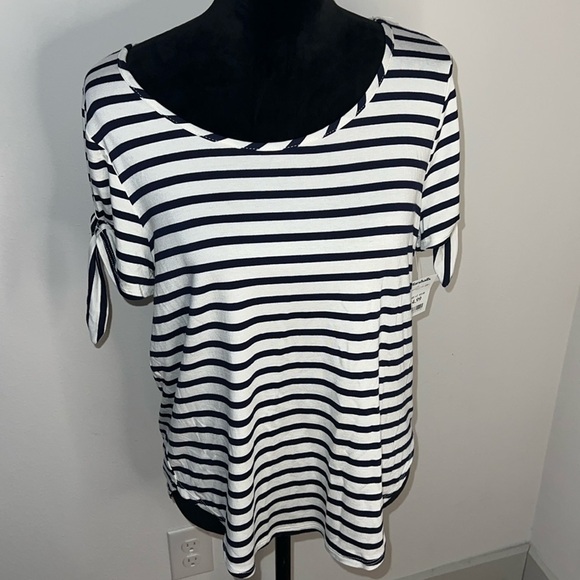 Green Envelope Los Angeles striped short sleeves shirttail Sz L top t shirt - Picture 1 of 6